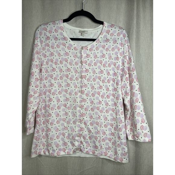 Talbots Sweaters - TALBOTS Women's White/Pink/Red Print Cotton Button Cardigan BEAUTIFUL - Size LP